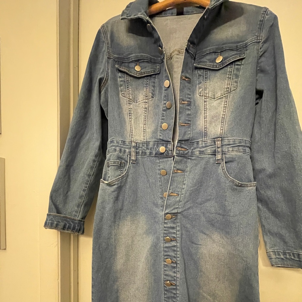 Denim Button-Up Long Jacket